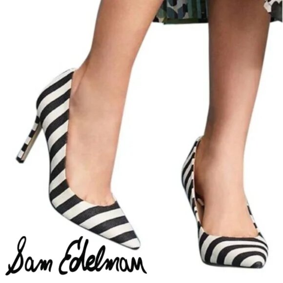 Sam Edelman Hazel Women’s Black and Off White Stripes Pointed Closed Toe Shoes - Picture 1 of 13